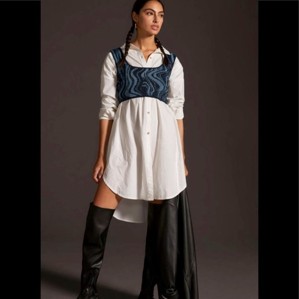 NWOT Anthropologie Maeve Cropped Marble Vest in Sapphire